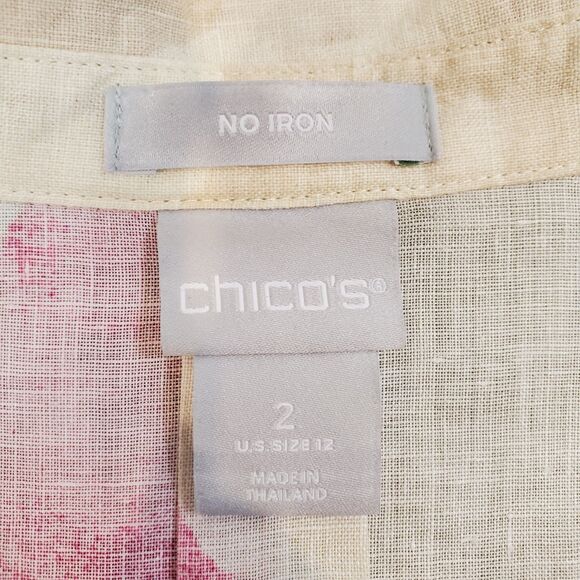 Chicos No Iron Linen Button Down Shirt Boho Artsy Art to Wear Size 12 (2) - Picture 7 of 8